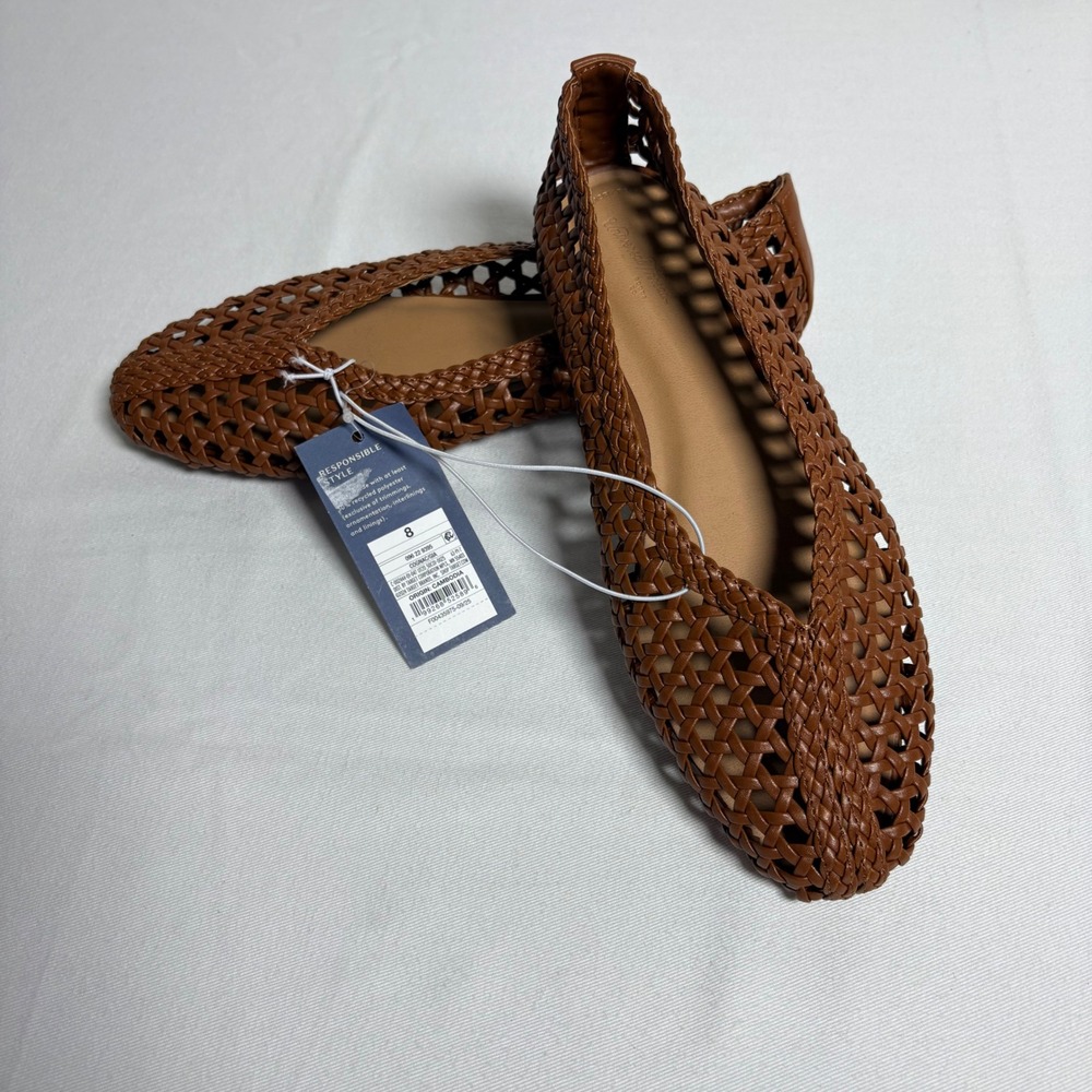 Universal Thread Gia Ballet Flats 8 Cognac NWT Woven Braided Pointed Toe Shoes